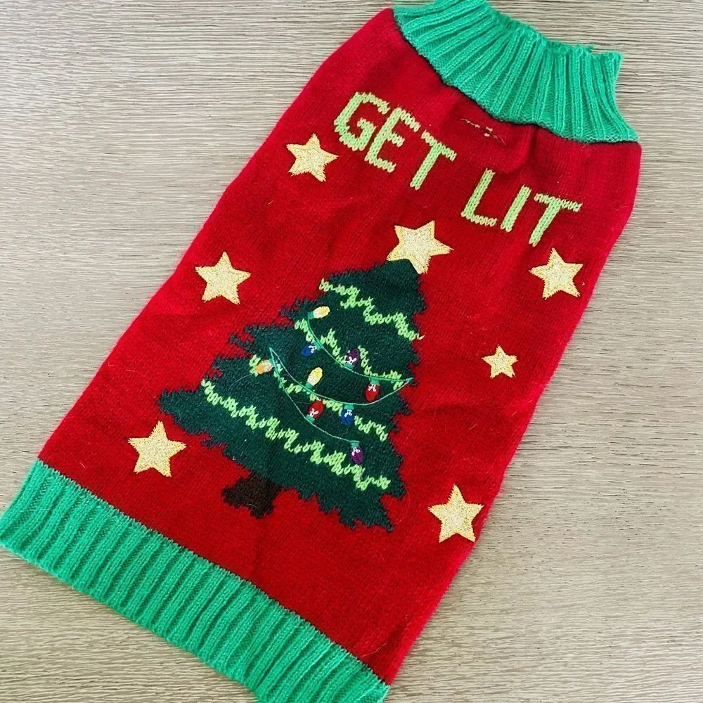 Get Lit Christmas Dog Holiday Tree Pet Sweater S